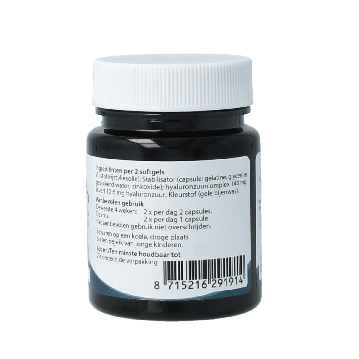 Springfield Synoxan hyaluronic acid low-molecular 70mg softgels, herbal supplement in a clear bottle with softgel capsules inside.