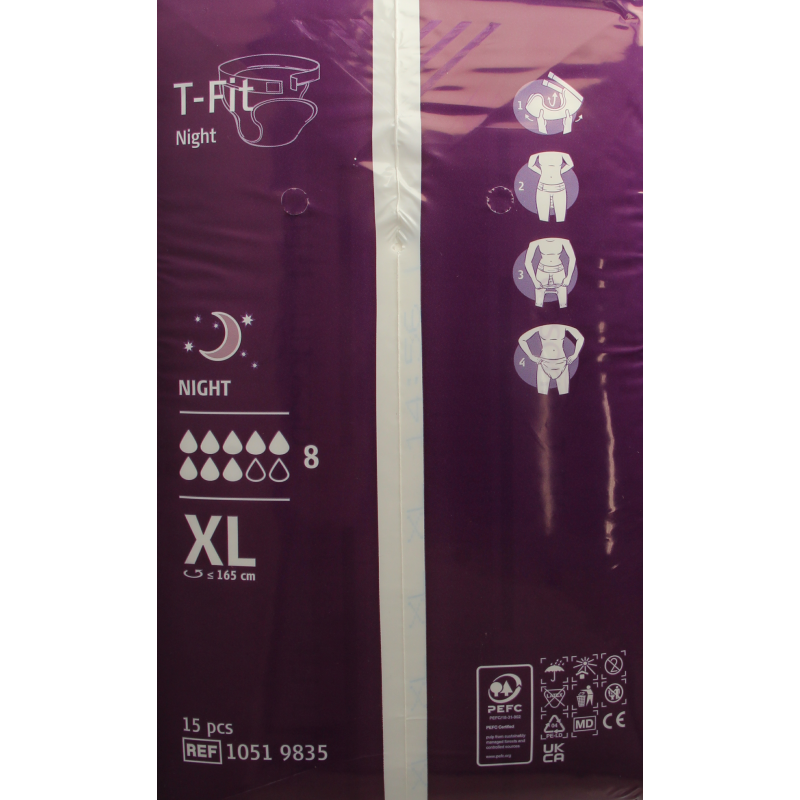 Absorin Comfort T-Fit night incontinence pads, XL size, pack of 15, designed for discreet and comfortable protection