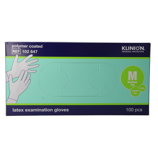Klinion latex examination gloves size M, powder-free, medical protective gloves, 100-piece pack, disposable medical hand protection