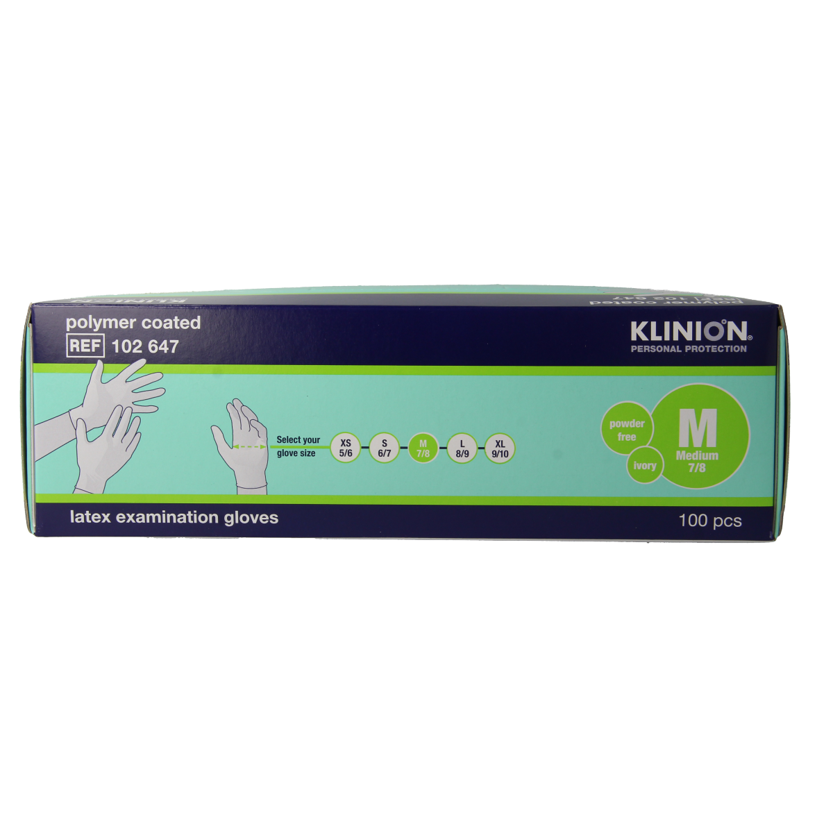 Klinion latex examination gloves size M, powder-free, 100 pack, medical protective gloves for healthcare and hygiene use.