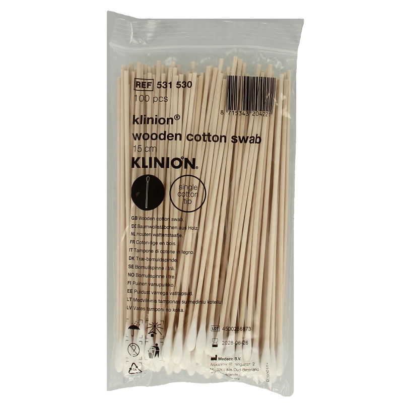 Medeco baby cotton swabs, 15cm small cotton buds, pack of 100 for gentle baby and toddler ear cleaning.