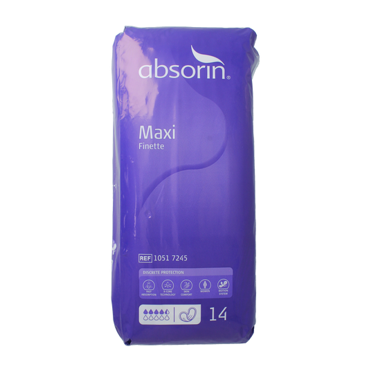 Absorin Comfort finette maxi incontinence pads, 14-pack, with absorbent, discreet design for reliable protection.
