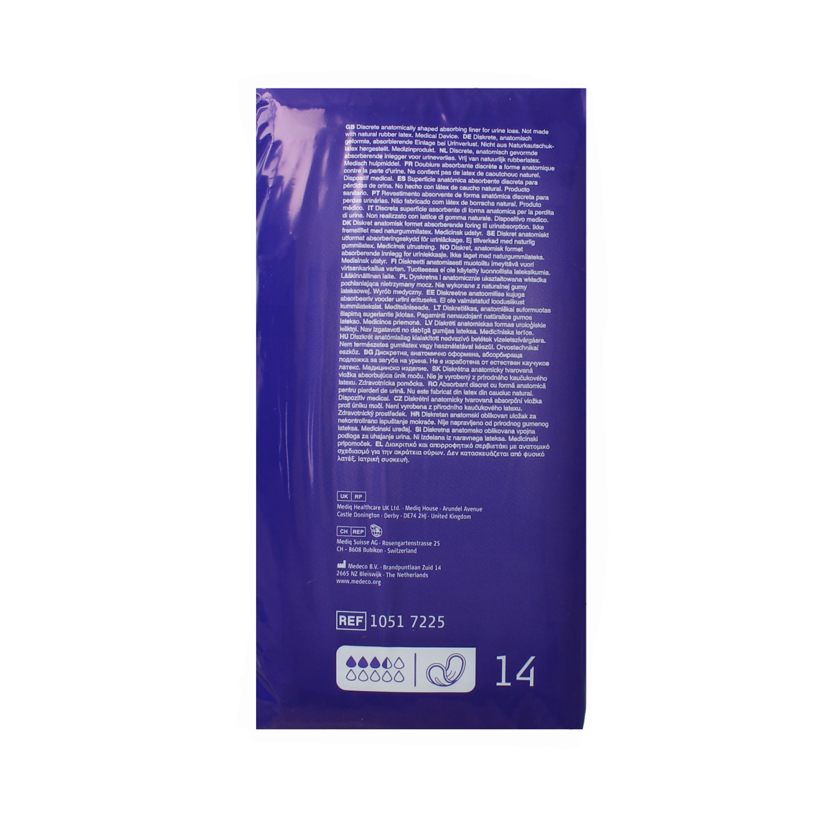 Absorin Comfort finette extra incontinence pads, pack of 14, showing soft, absorbent fabric and discreet design for urinary protection.