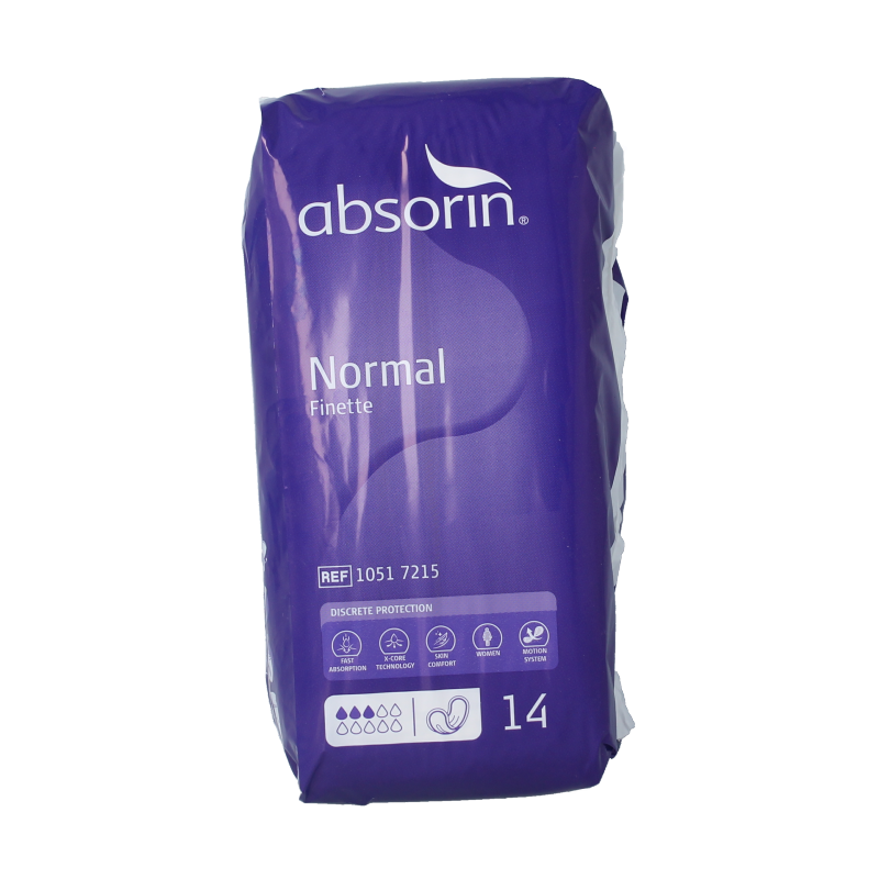 Absorin Comfort finette normal incontinence pads, 14-piece pack, designed for reliable bladder support and discreet protection.