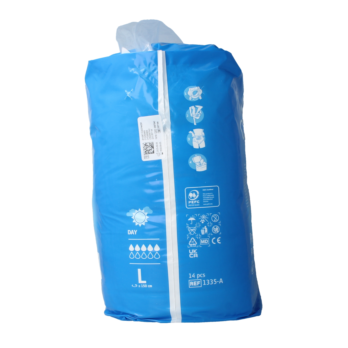 Absorin Pants Plus L incontinence underwear, pack of 14, with discreet fit and breathable material for comfortable protection.