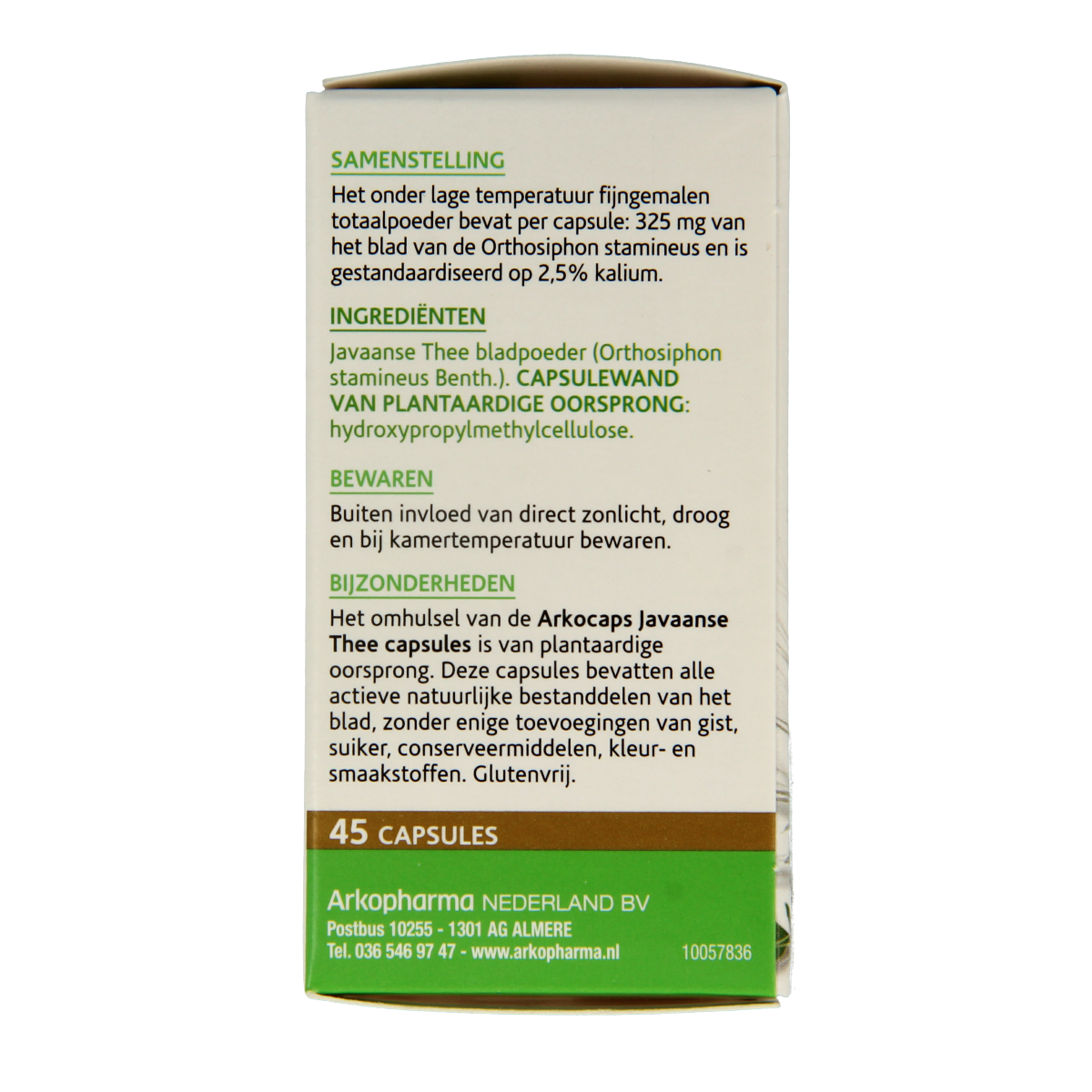 Arkocaps Javaanse thee capsules, herbal supplement in a blister pack, designed for natural health support.