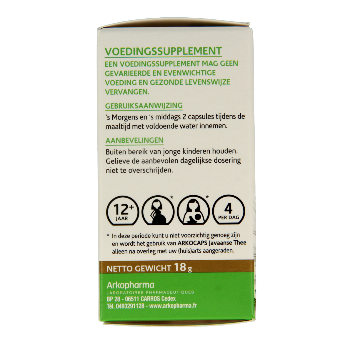 Arkocaps Javaanse thee capsules, herbal supplement, 45-count bottle, natural herbal remedy for wellness.