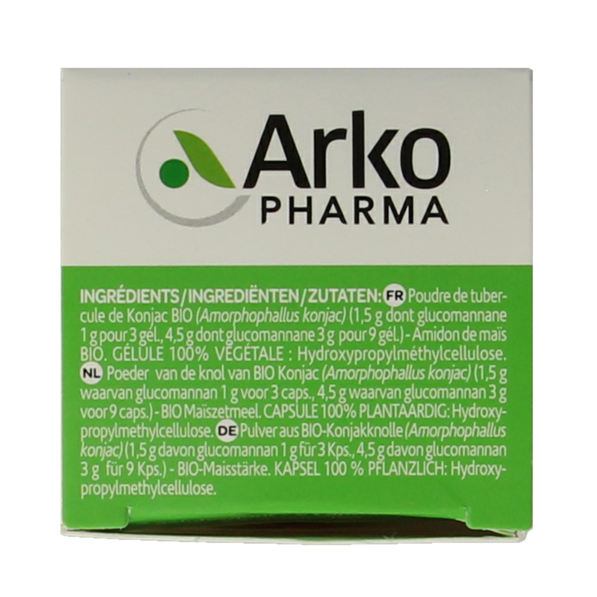 Arkocaps Konjac bio capsules, herbal supplement in a bottle, featuring 45 capsules for dietary support.