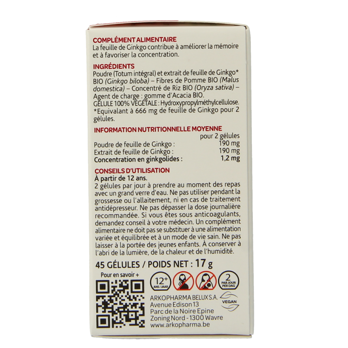 Arkocaps Ginkgo bio capsules in a bottle, natural herbal supplement by Arkocaps for cognitive support and circulation.