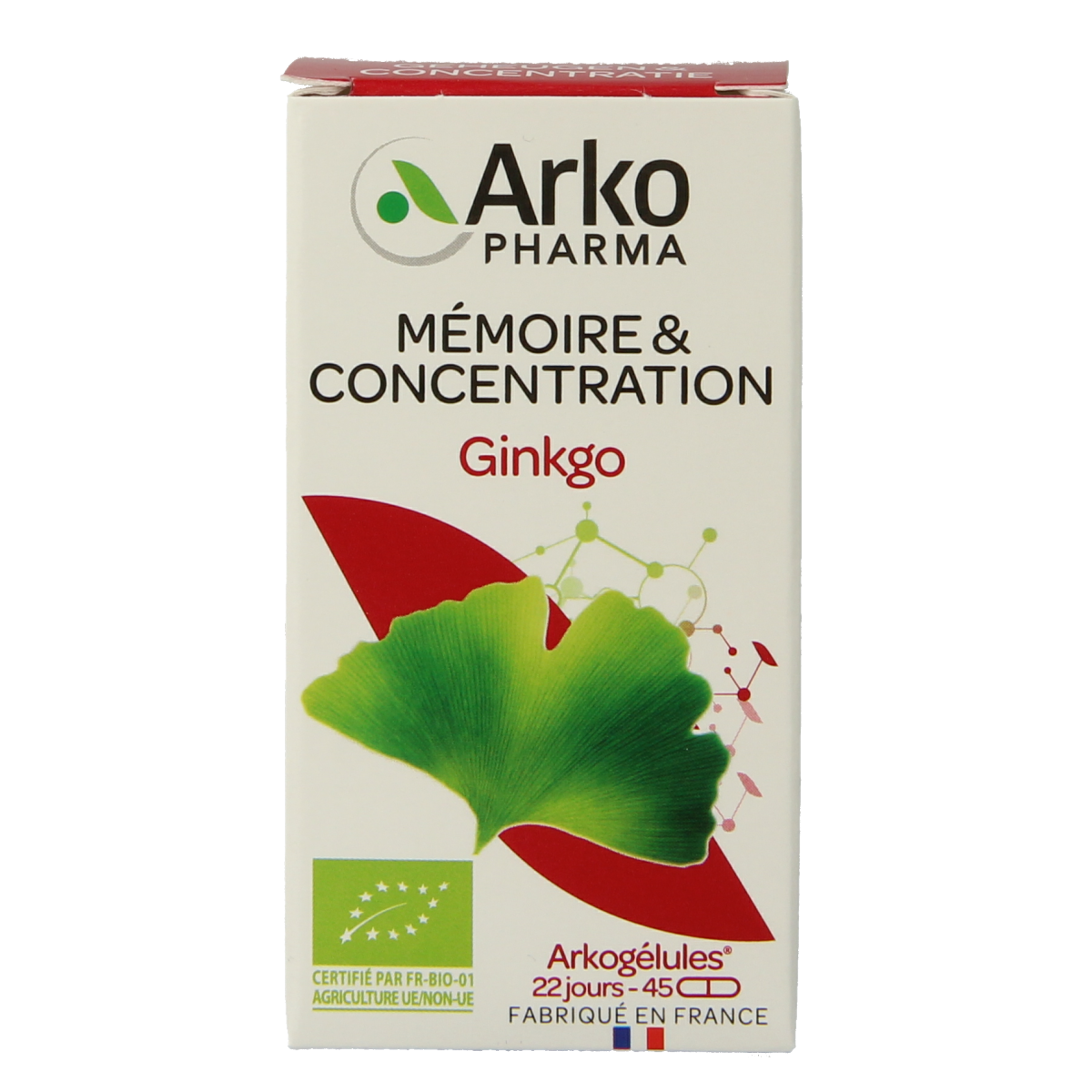 Arkocaps Ginkgo bio capsules in a bottle, dietary supplement for cognitive health, by Arkocaps.