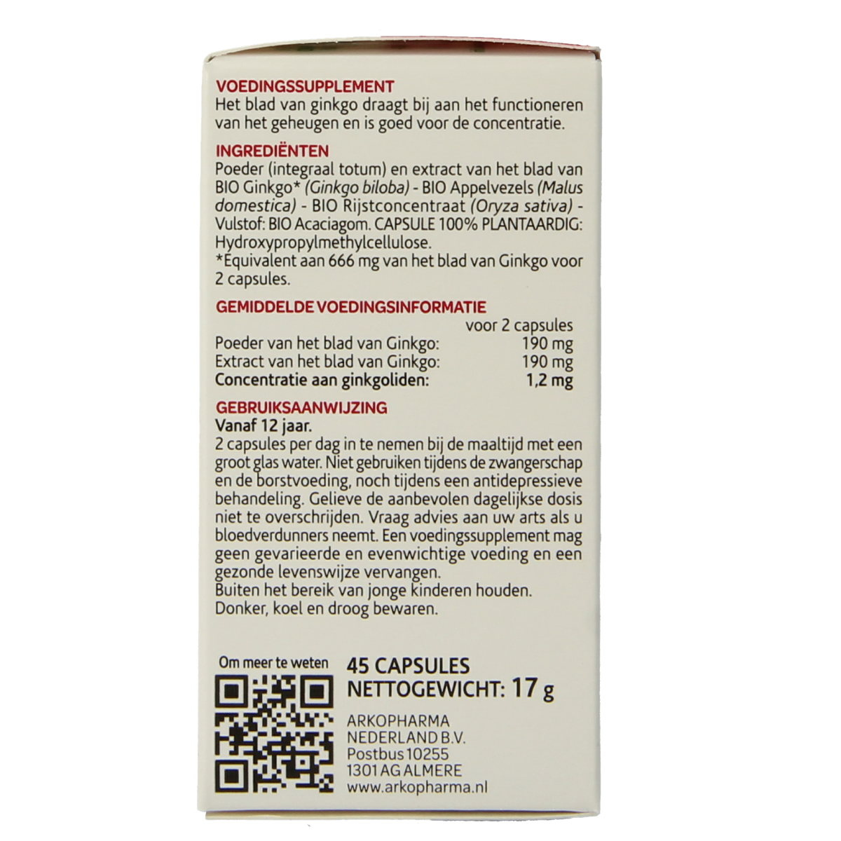 Arkocaps Ginkgo bio herbal capsules, 45-count, showing green capsules in a clear container for natural supplement use