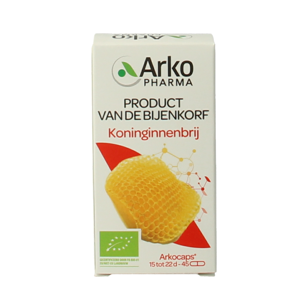 Arkocaps Royal Jelly bio capsules in a bottle, herbal supplement by Arkocaps, Kruidenpreparaten product for natural health.