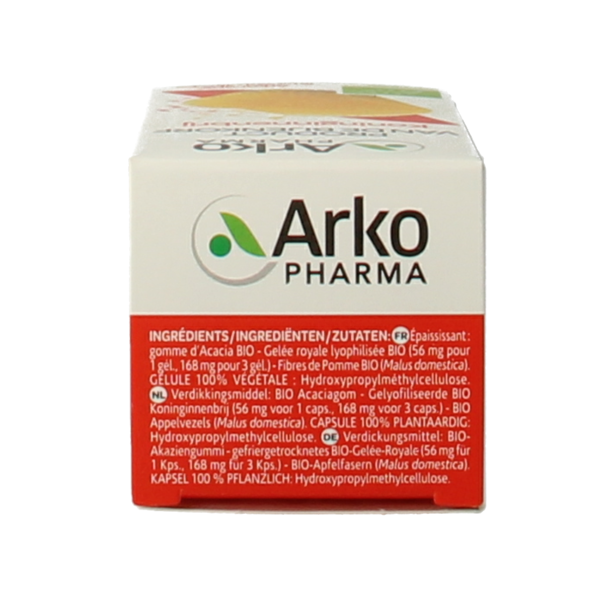 Arkocaps Royal Jelly bio capsules in a bottle, natural herbal supplement from Arkocaps for health and vitality.