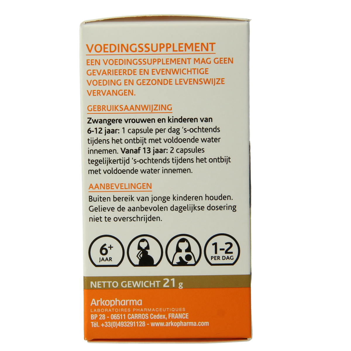 Arkocaps Gember capsules in a bottle, herbal supplement for digestion and wellness, by Arkocaps.