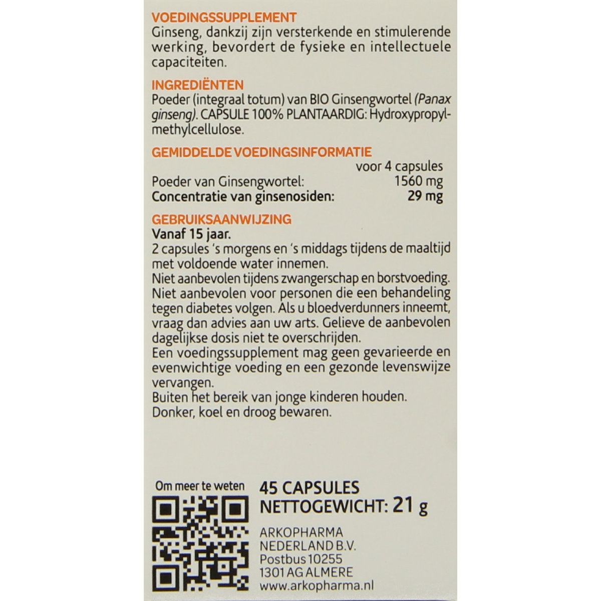 Arkocaps Ginseng bio capsules in a bottle, natural herbal supplement for energy and vitality.