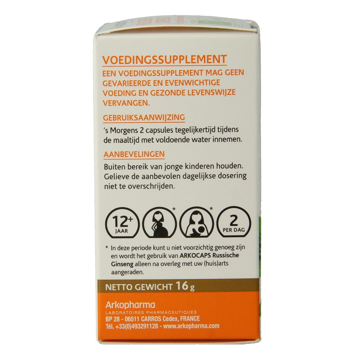 Arkocaps Russische Ginseng bio capsules, herbal supplement in a bottle, showing 45 capsules for natural health and energy support