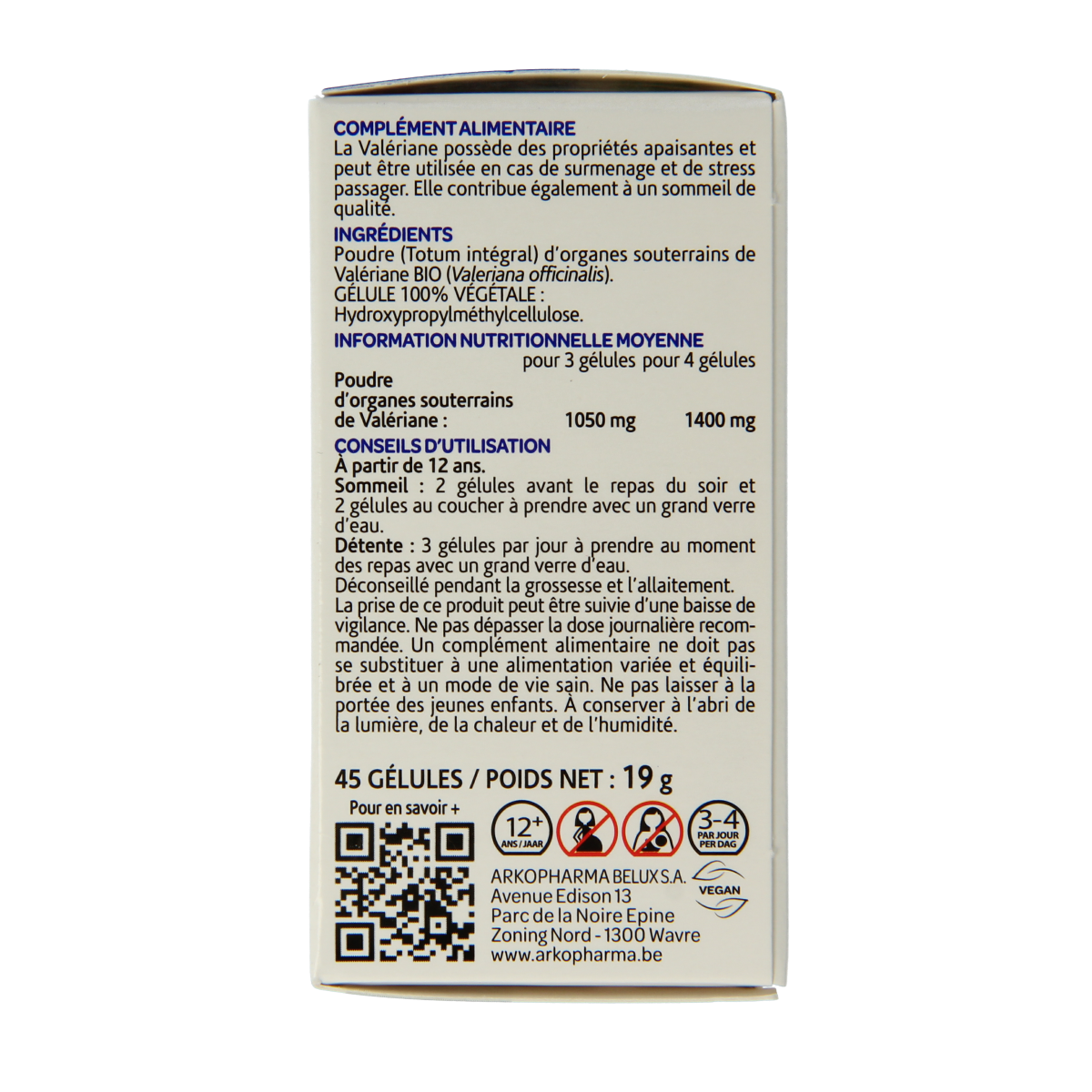 Arkocaps Valeriaan bio herbal capsules in a bottle, natural sleep aid supplement by Arkocaps.