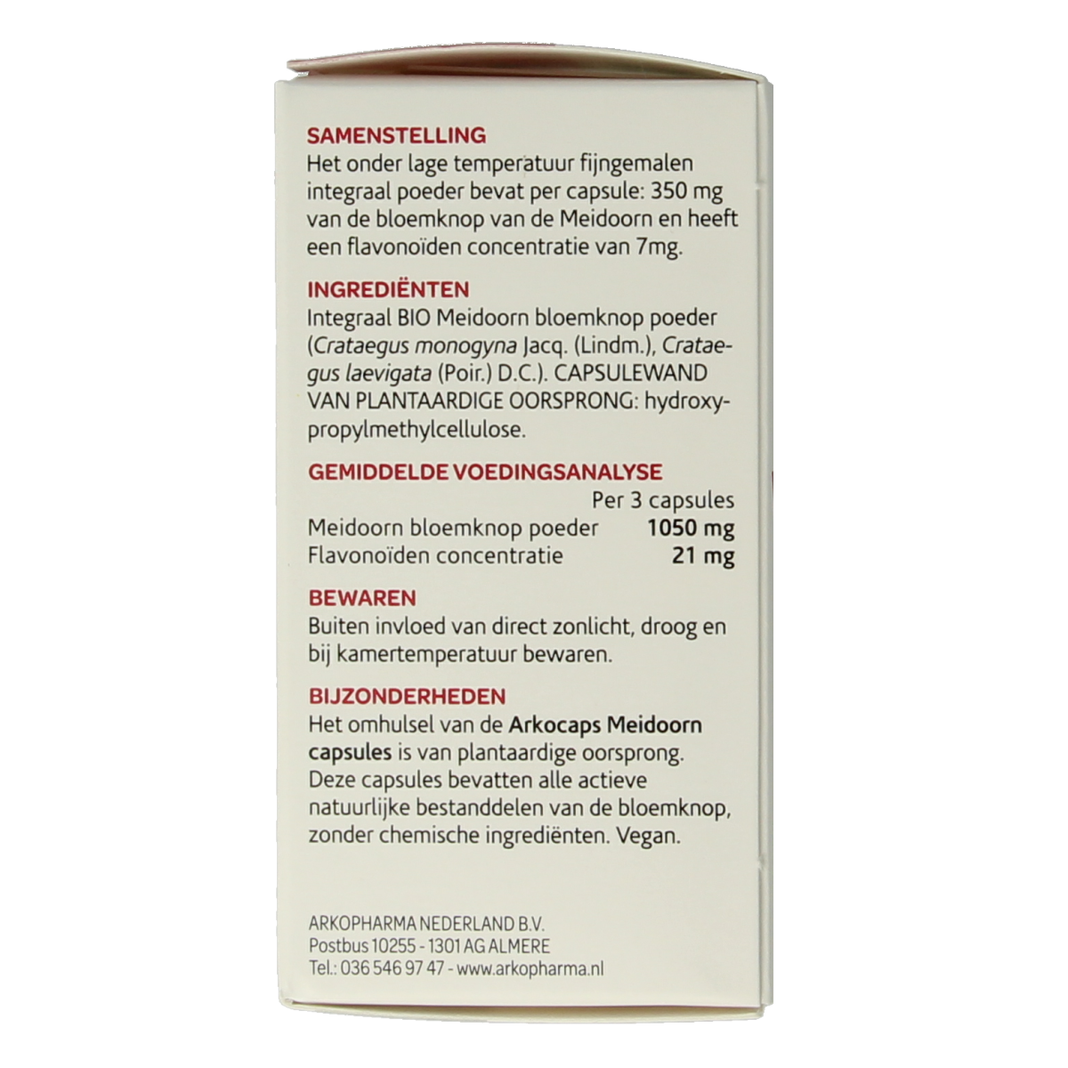 Arkocaps Meidoorn bio herbal capsules, 45-count, natural plant supplement for heart health, in a clear plastic bottle.