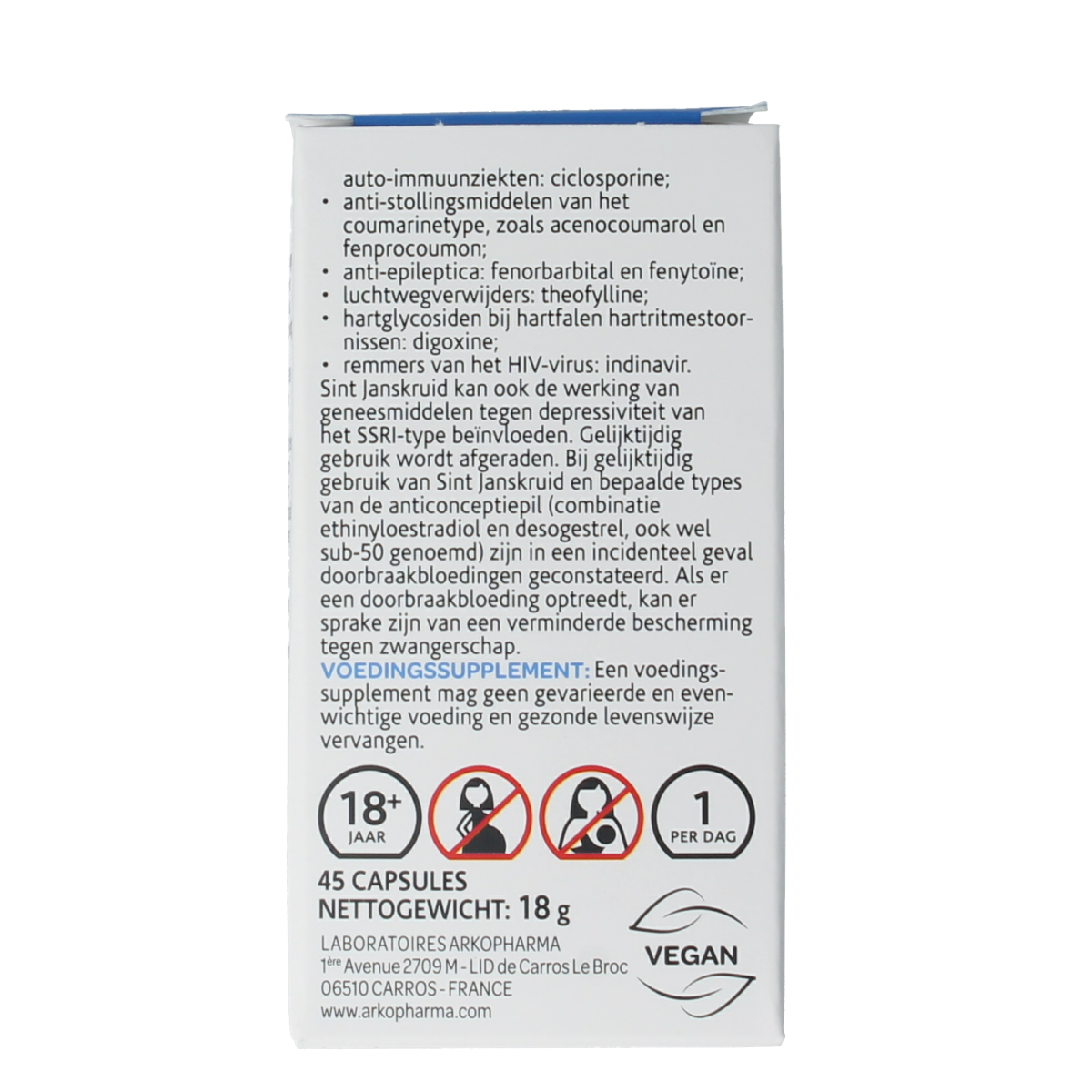 Arkocaps Sint Janskruid herbal capsules in a bottle, natural supplement for mood support, from the Arkocaps brand.