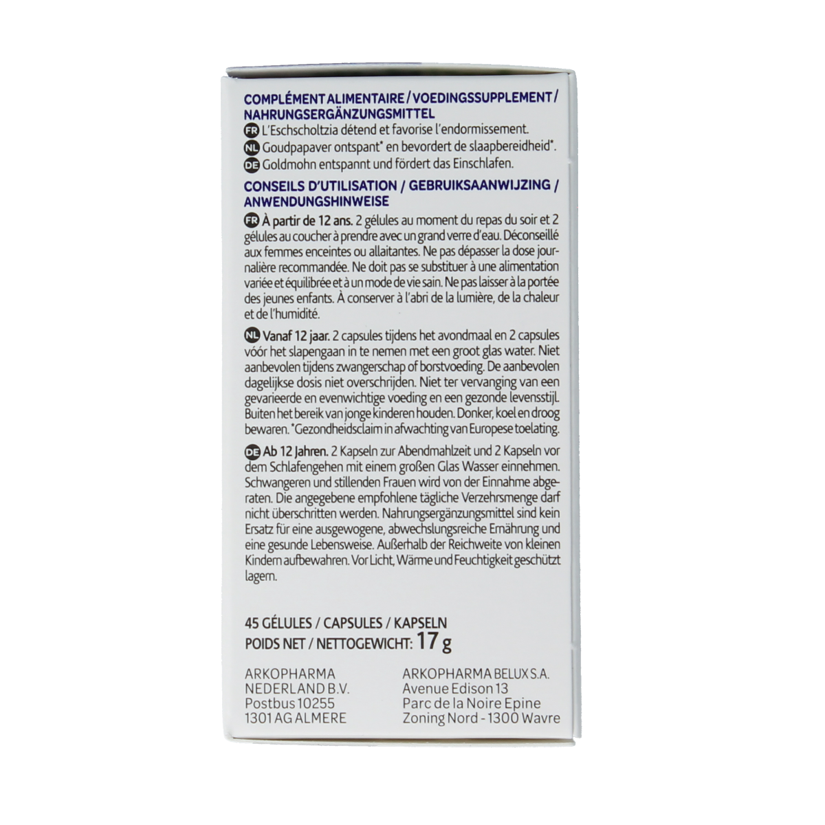 Arkocaps Goudpapaver herbal capsules, natural supplement by Arkocaps, displayed in a bottle with capsules and packaging.