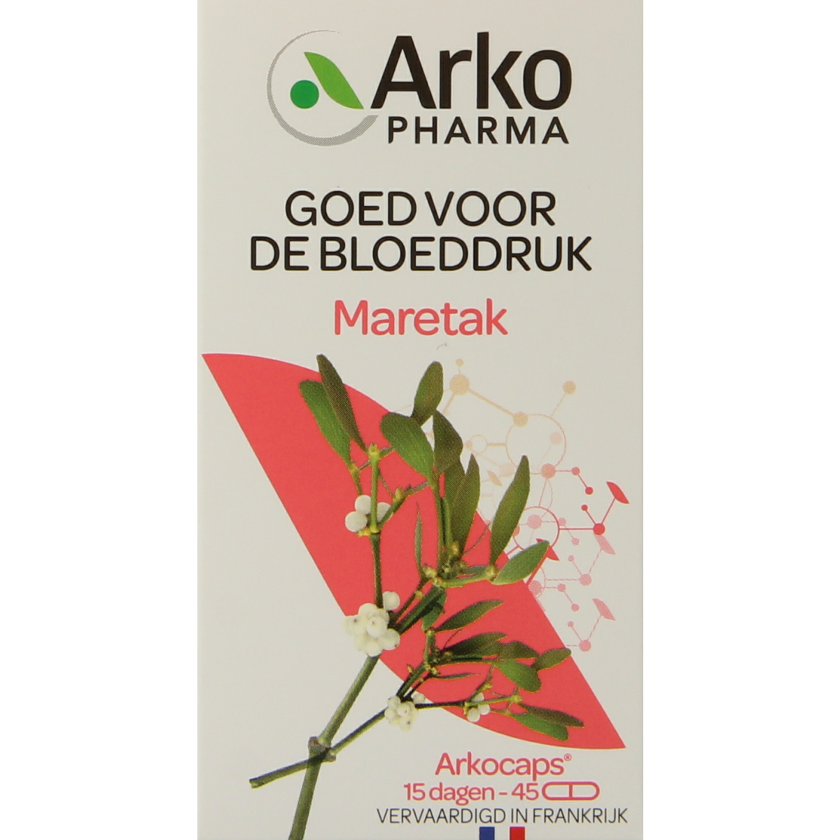 Arkocaps Maretak herbal capsules by Arkocaps, showing a bottle of 45 capsules for herbal supplement use.