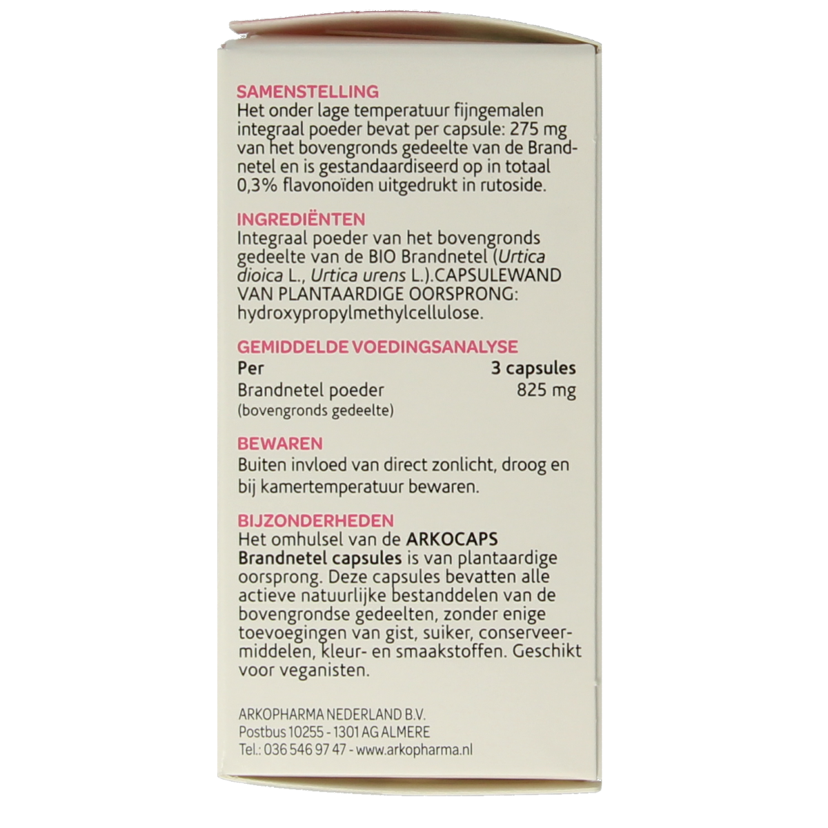 Arkocaps Brandnetel bio herbal supplement capsules, 45-count, featuring green capsules with herbal labeling.