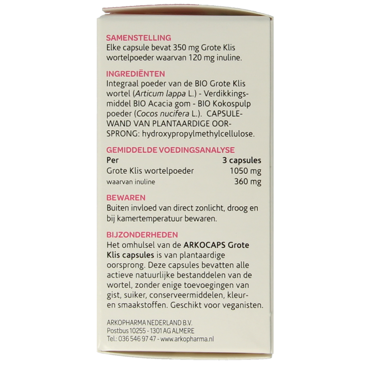 Arkocaps Grote klis bio herbal supplement capsules in a white bottle, designed for natural herbal health support.