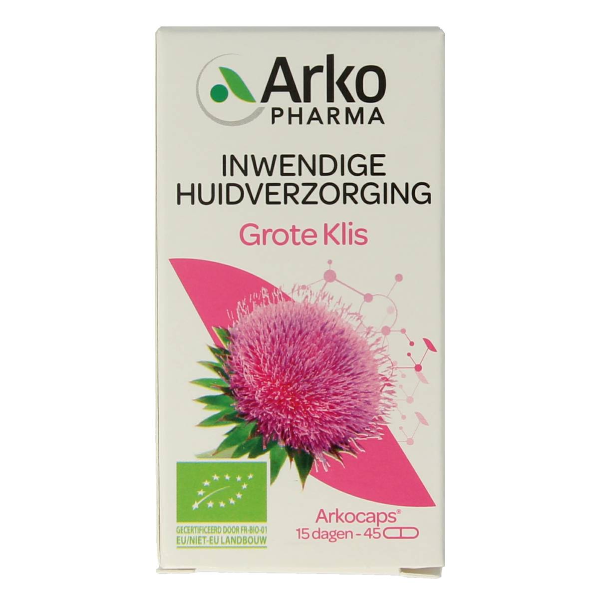 Arkocaps Grote klis bio herbal capsules in a clear container, showcasing natural herbal supplement by Arkocaps.