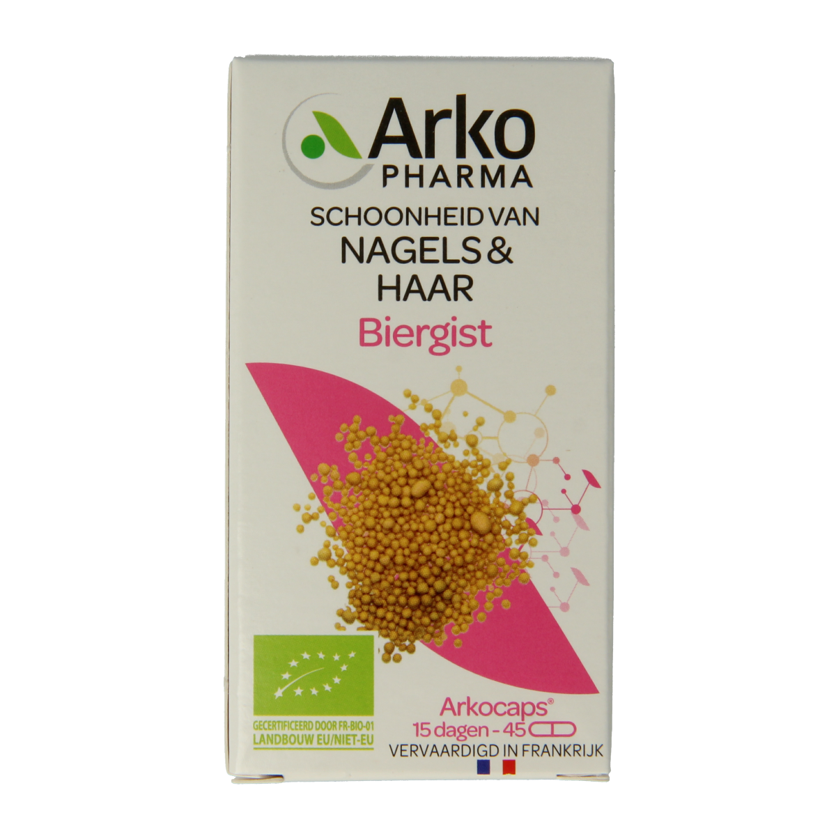 Arkocaps Biergist bio capsules in a bottle, herbal supplement for health and wellness, natural kruidenpreparaten product.