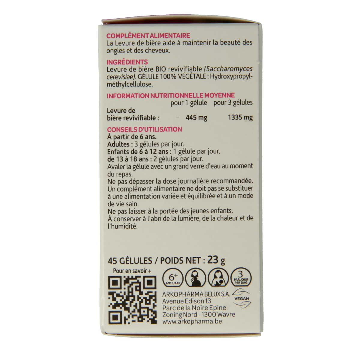 Arkocaps Biergist bio capsules, natural herbal supplement, 45 capsules in a clear plastic bottle, designed for wellness.