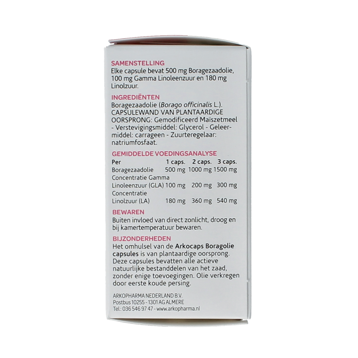 Arkocaps Borage olie capsules in a bottle, herbal supplement package from Arkocaps, for skin and health benefits.