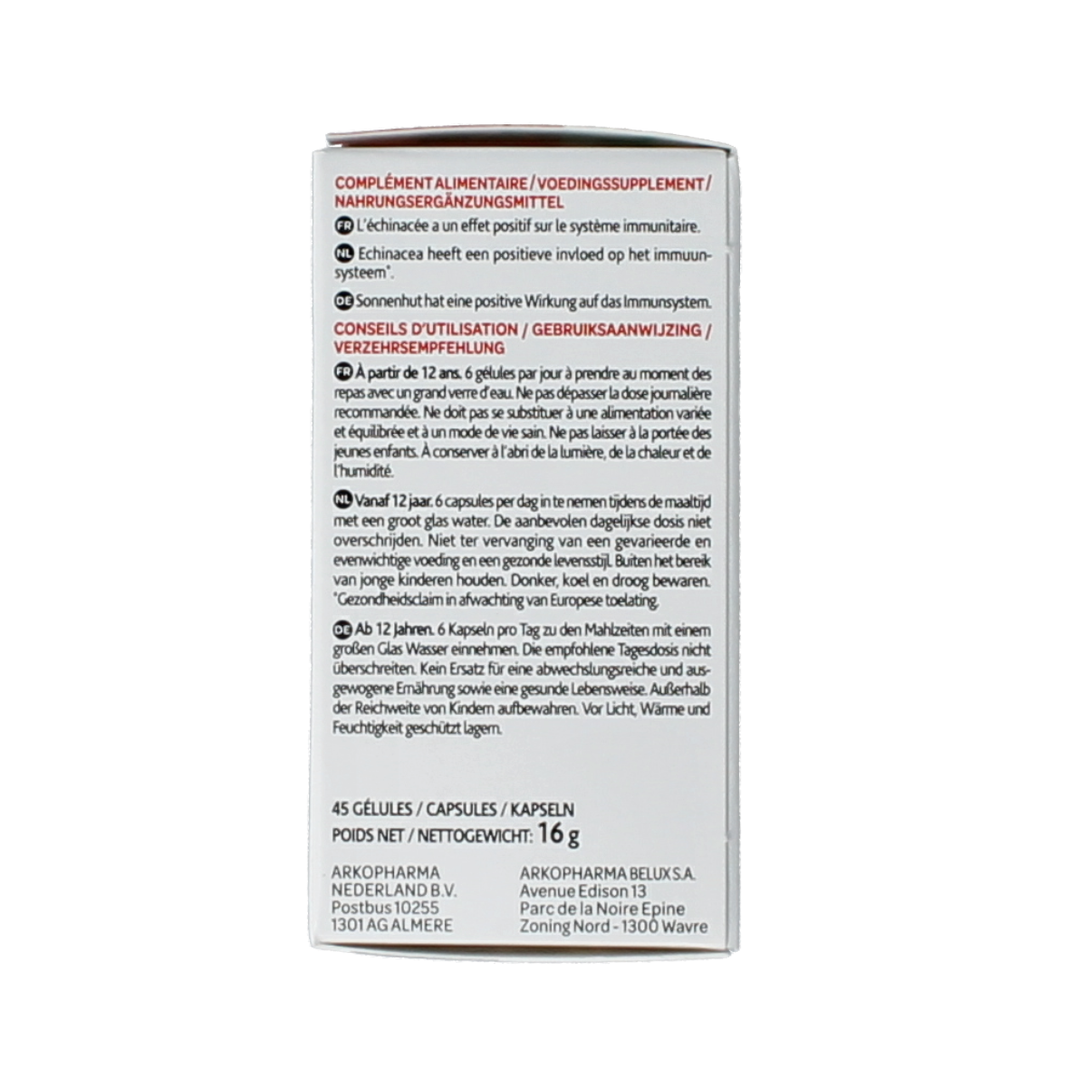Arkocaps Echinacea bio herbal capsules in a bottle with 45 capsules, natural supplement by Arkocaps, Kruidenpreparaten.