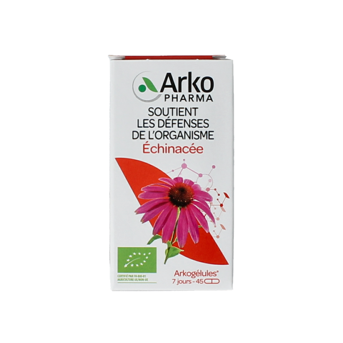 Arkocaps Echinacea bio herbal capsules in a container, natural herbal supplement for immune support, by Arkocaps.