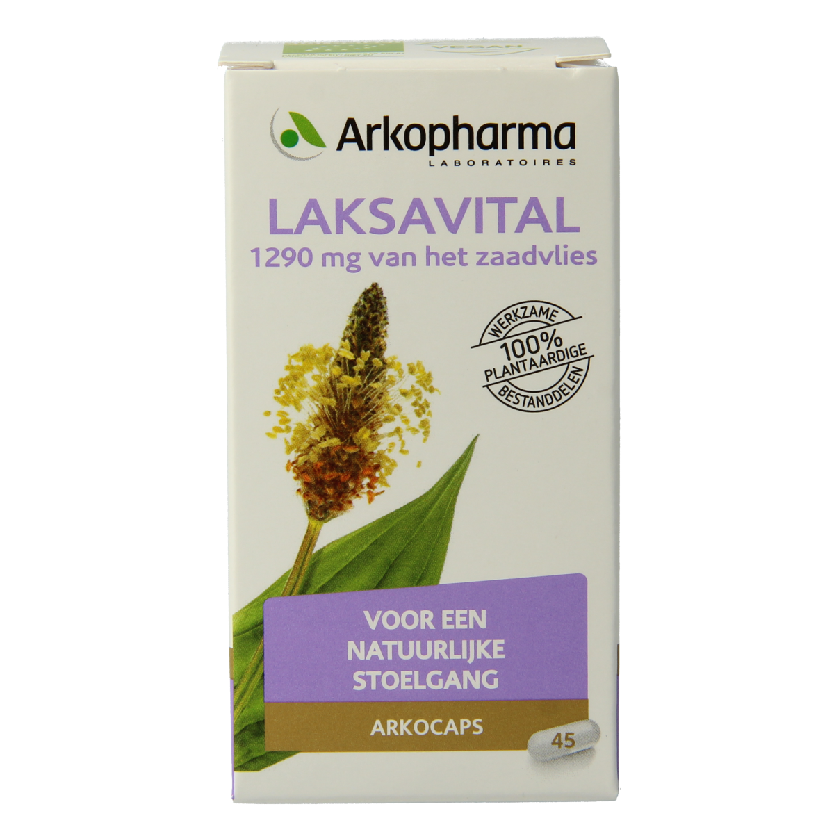 Arkocaps Laksavital bio herbal capsules from Arkocaps, showcasing a bottle of 45 capsules, natural herbal supplement.