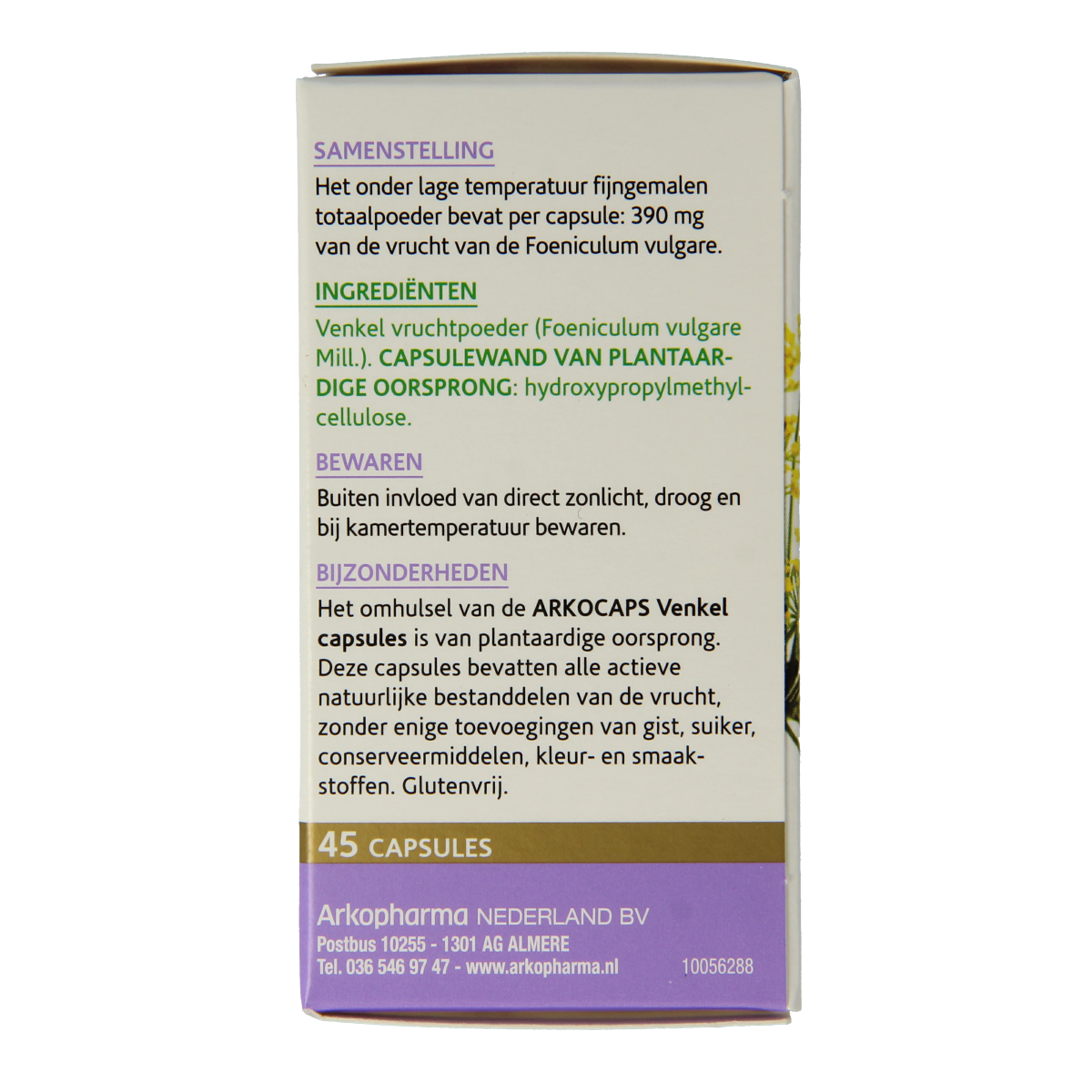 Arkocaps Venkel capsules in a bottle, herbal supplement for digestion, by Arkocaps, 45 capsules.