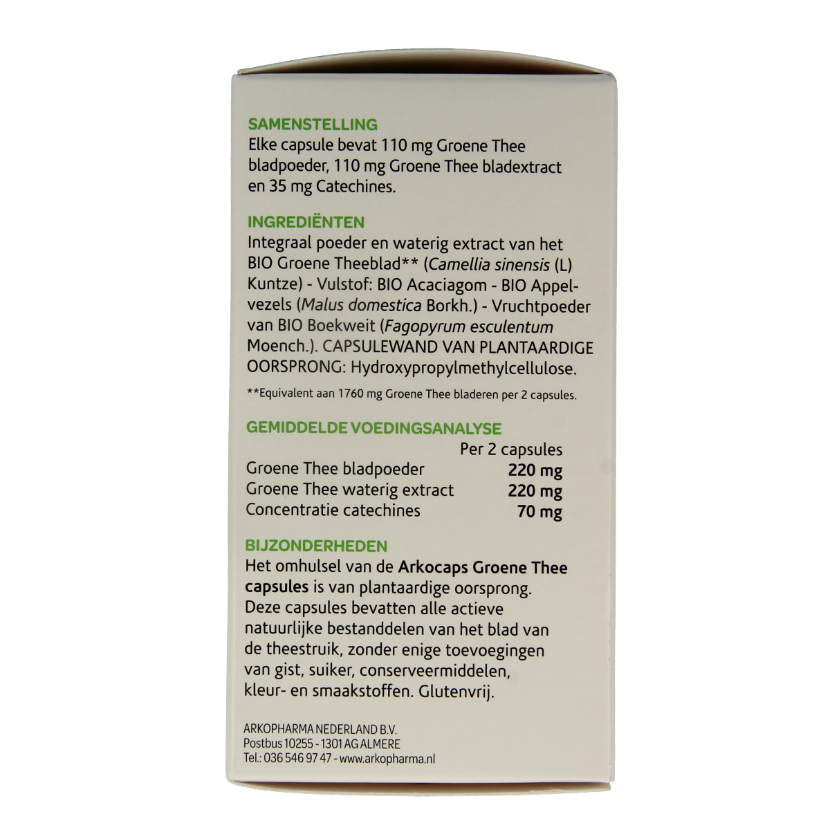 Arkocaps Groene thee bio vegetarian capsules in a bottle, herbal supplement for natural wellness.