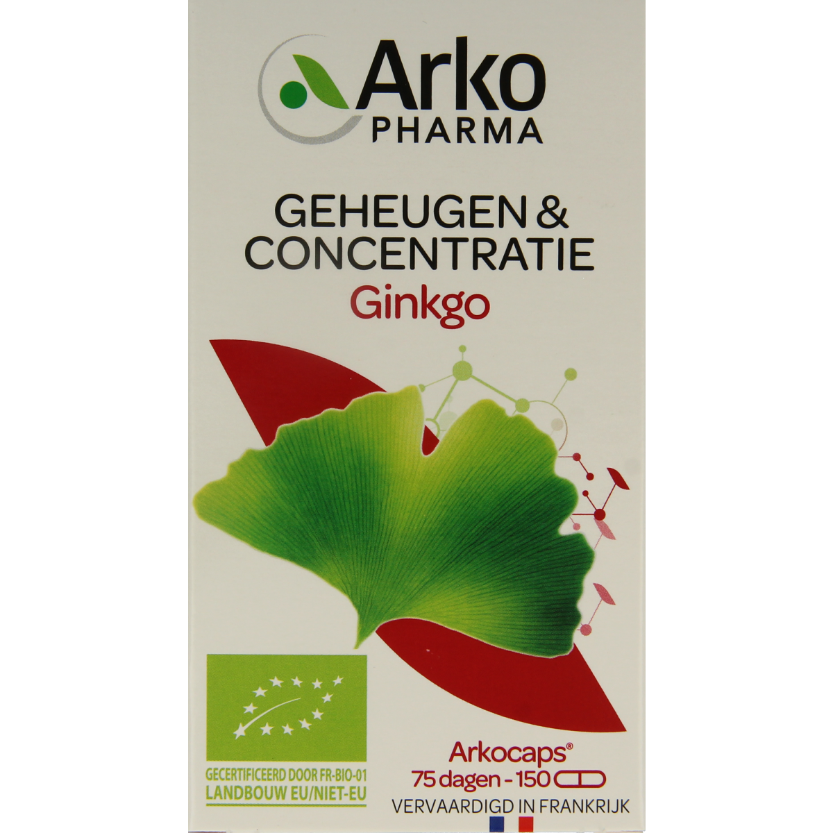 Arkocaps Ginkgo bio capsules from Arkocaps, herbal supplement in a bottle with multiple capsules visible inside