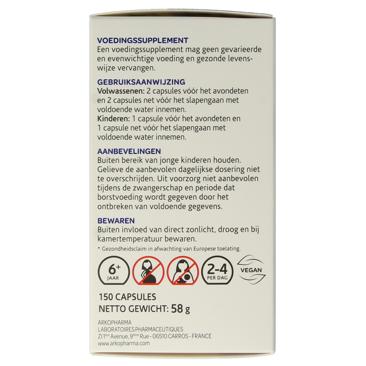 Arkocaps Goudpapaver capsules in a bottle, herbal supplement from Arkocaps, featuring golden poppy seed extract.