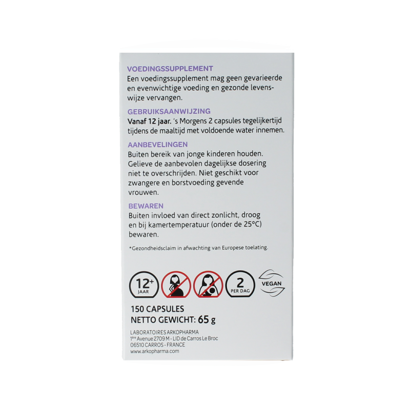 Arkocaps Artisjok bio 150 capsules in a clear bottle, herbal supplement from Arkocaps for liver and digestion support.