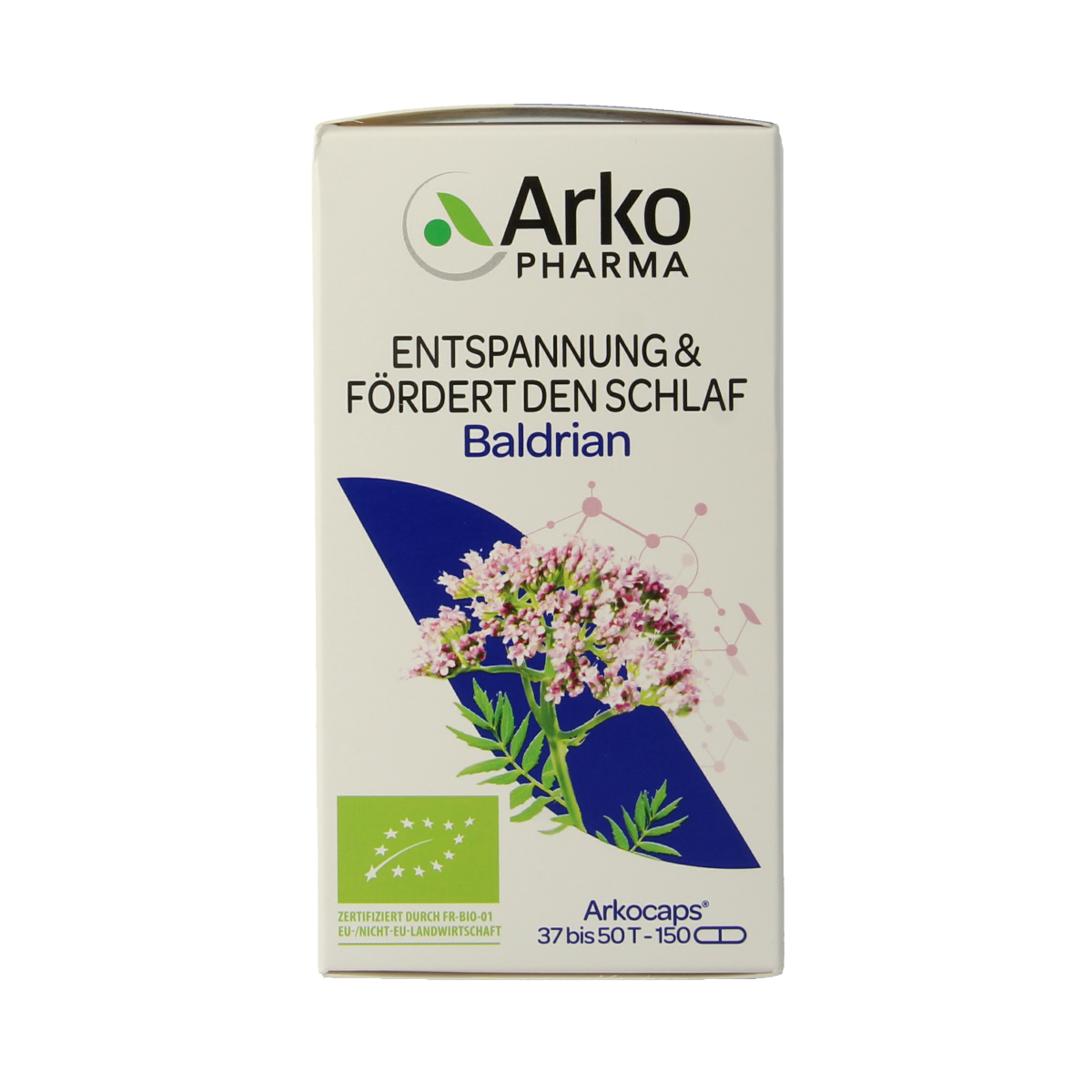 Arkocaps Valeriaan bio herbal capsules in a jar, natural herbal supplement for relaxation and sleep support.