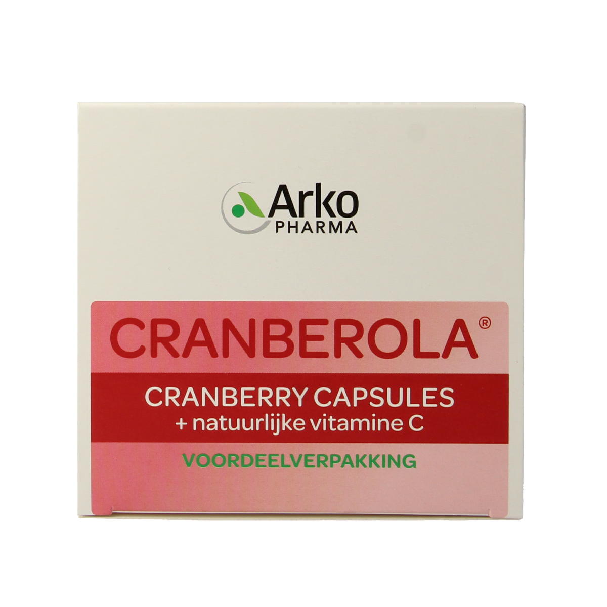 Cranberola Cranberry capsules in vegetarian herbal supplement capsules, shown in a blister pack with cranberry imagery.