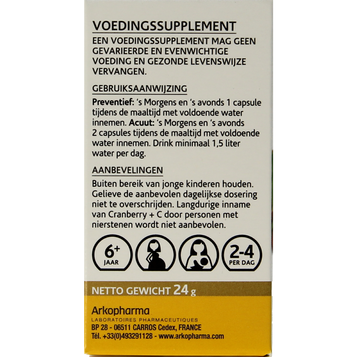 Arkocaps Cranberry & Vitamin C capsules in a bottle, herbal supplement by Arkocaps for immune support and urinary health.