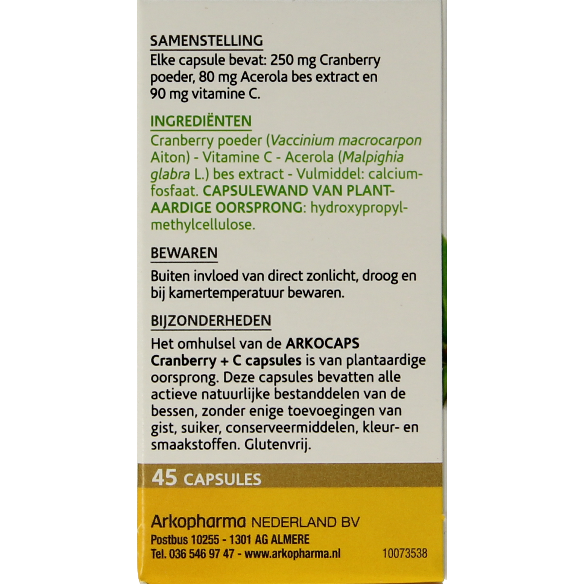 Arkocaps Cranberry and Vitamin C herbal capsules in a bottle, dietary supplement for immune support and urinary health.