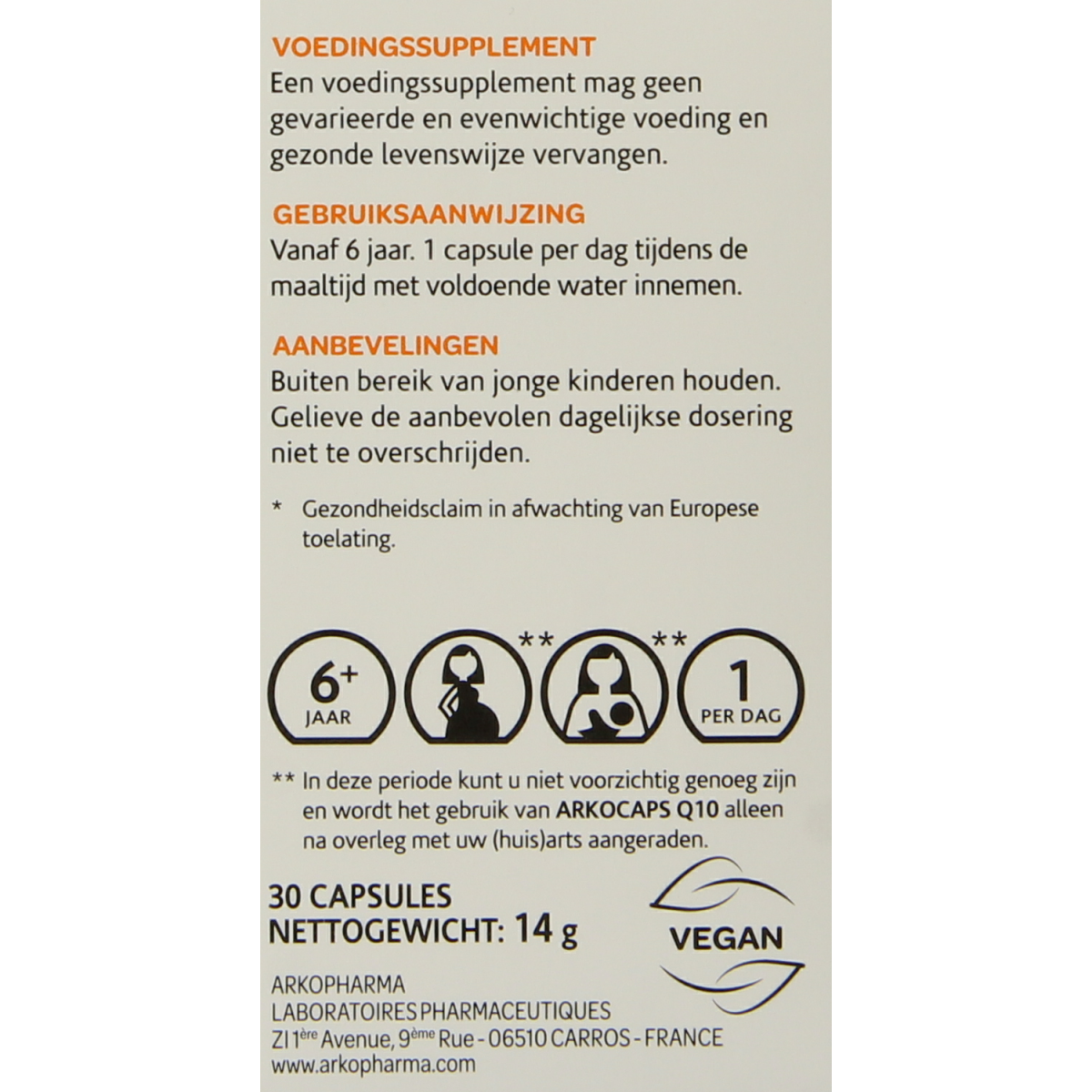 Arkocaps Q10 30 capsules of simple vitamin supplement by Arkocaps, featuring the product bottle and capsules.