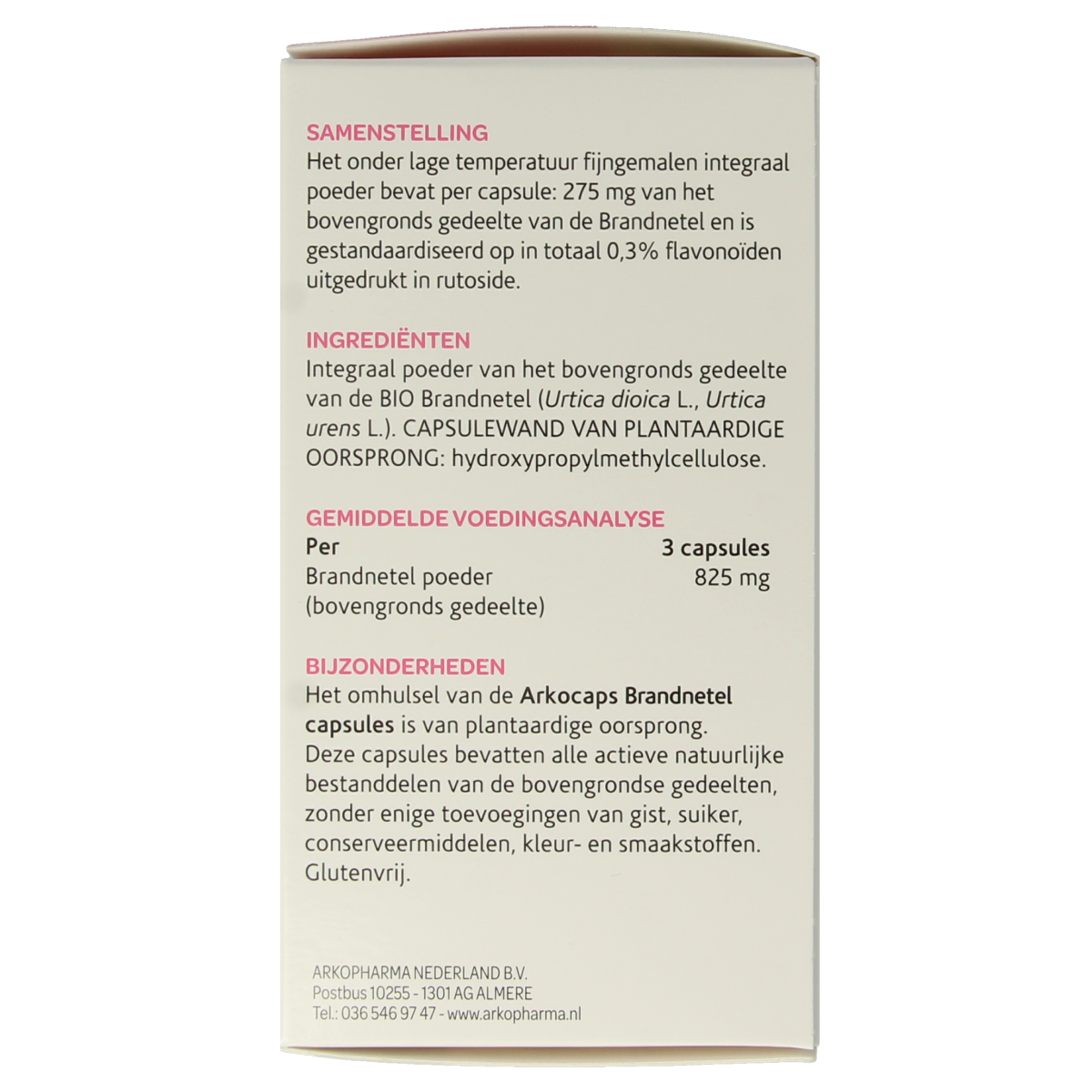 Arkocaps Brandnetel bio vegetarian capsules in a bottle, herbal supplement for natural health and wellness.