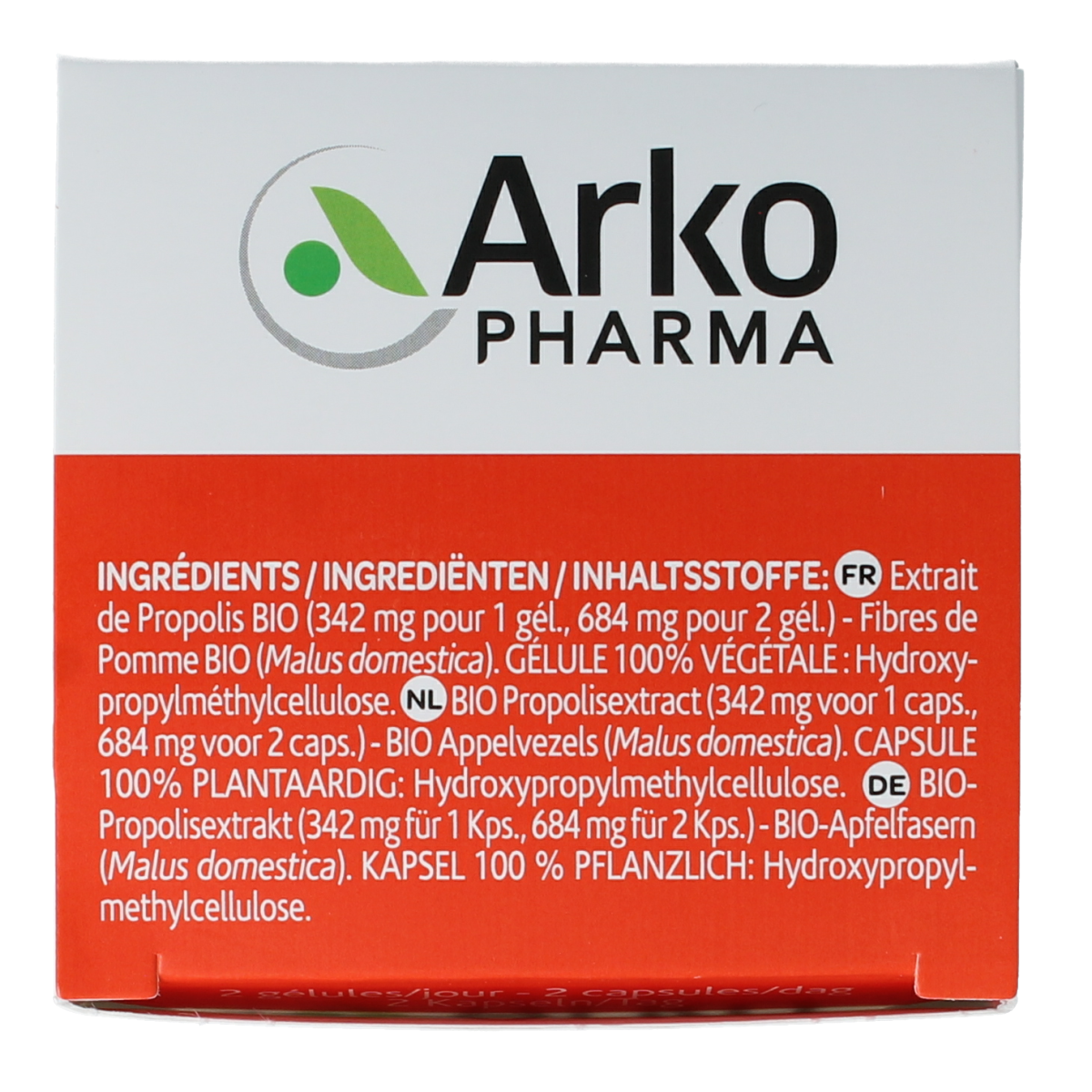 Arkocaps Propolis bio 150 capsules, herbal supplement in a clear container with capsules visible