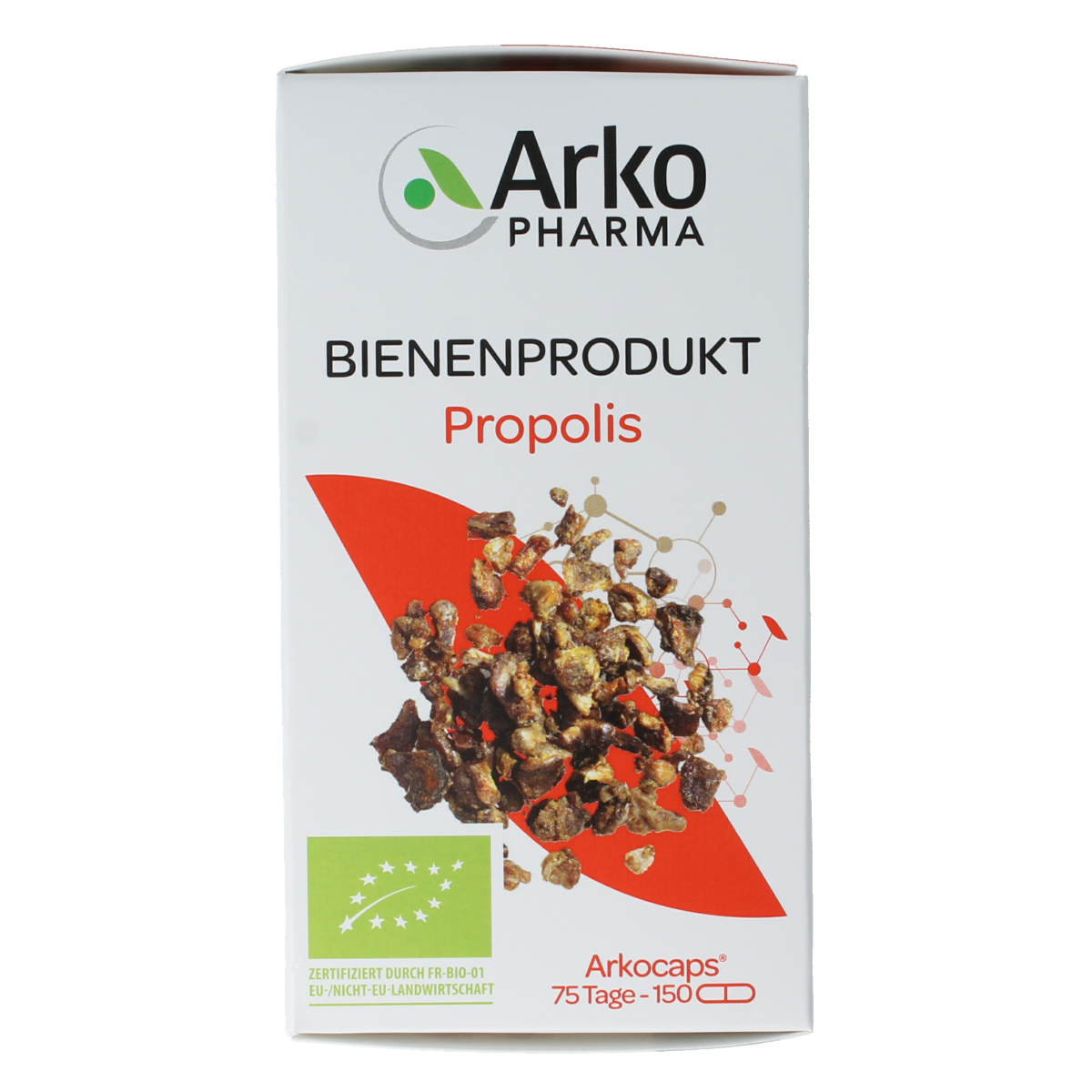 Arkocaps Propolis bio 150 capsules, herbal supplement in a white bottle with label, designed for immune support and natural health.
