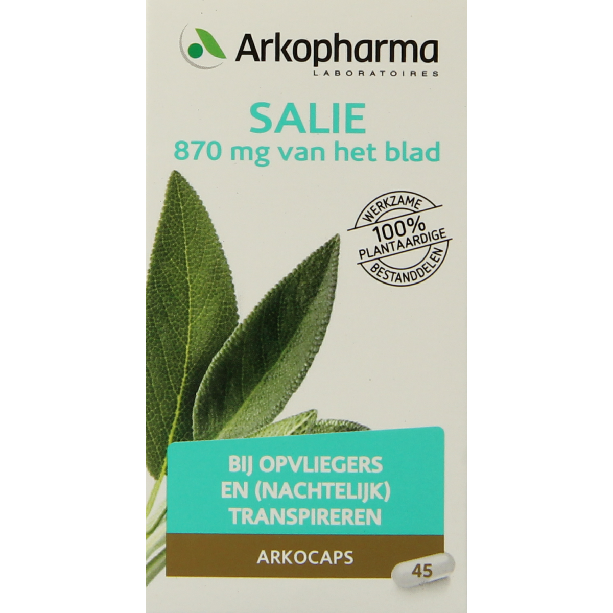 Arkocaps Salvia bio herbal capsules, natural supplement in a clear plastic bottle with label, designed for herbal health support.