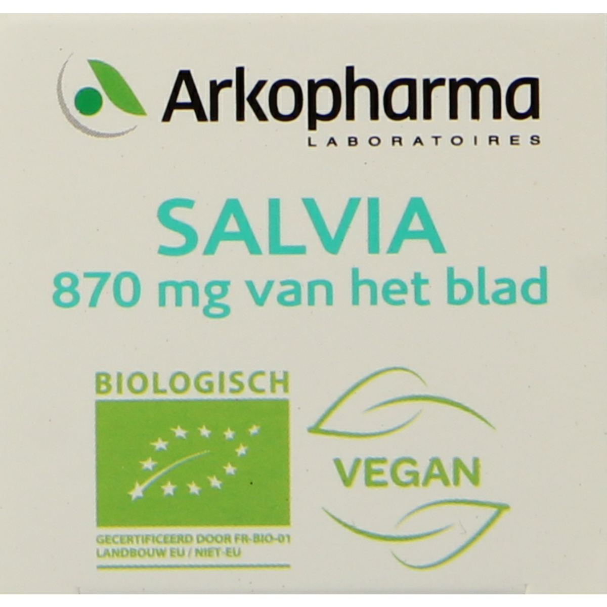 Arkocaps Salvia bio herbal capsules, 45-count, natural supplement with green and white capsules on white background.