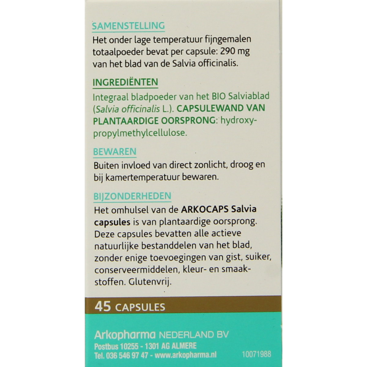Arkocaps Salvia bio herbal capsules, 45-count, natural supplement, featuring green capsule with herbal ingredients.